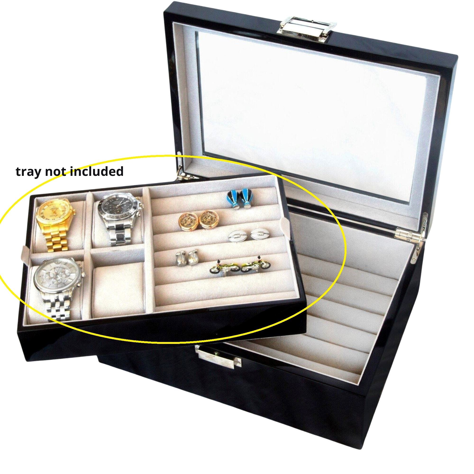 Seconds - 50 Pair Cufflink and Watch Box Double Decker Black Seconds Clinks