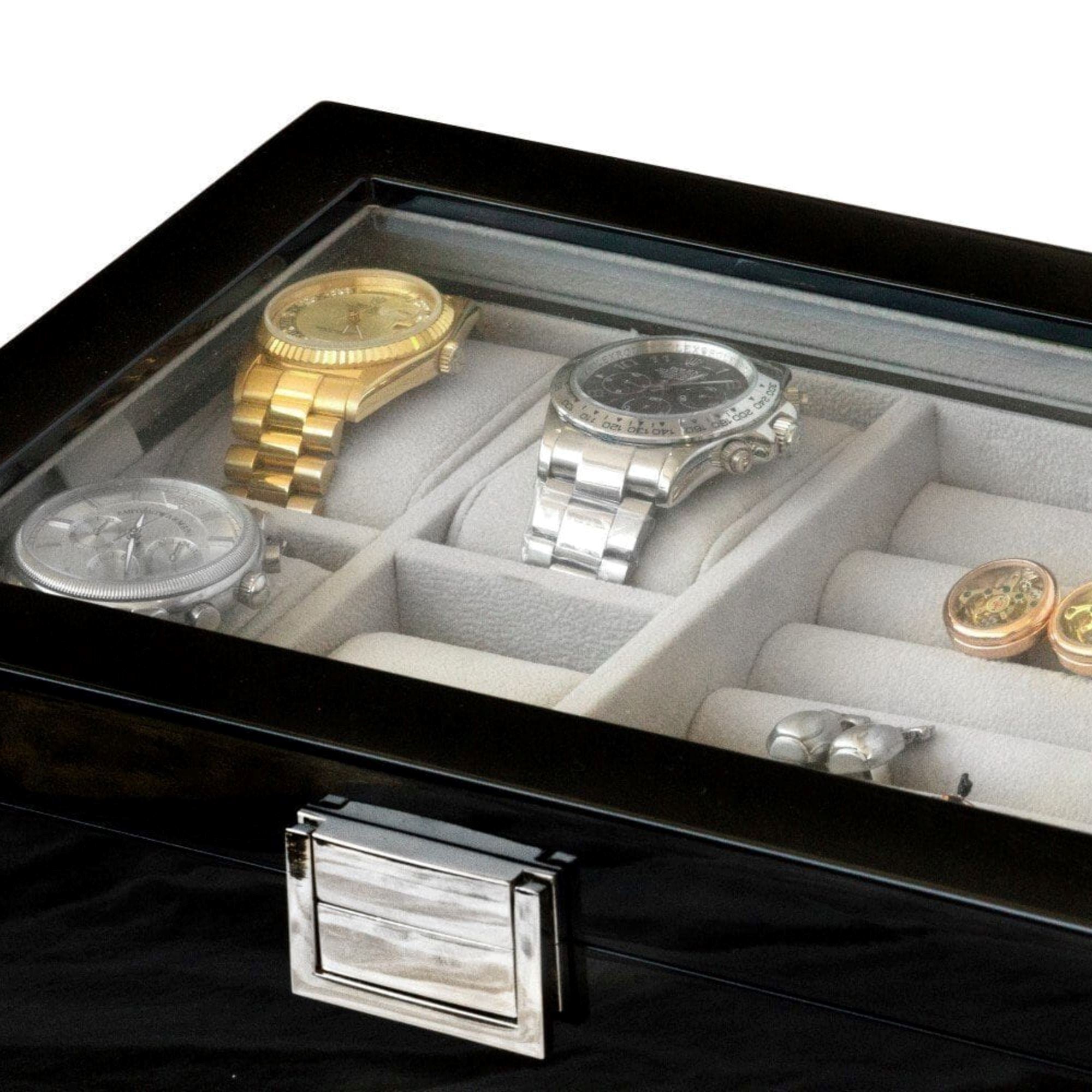 Seconds - 50 Pair Cufflink and Watch Box Double Decker Black Seconds Clinks