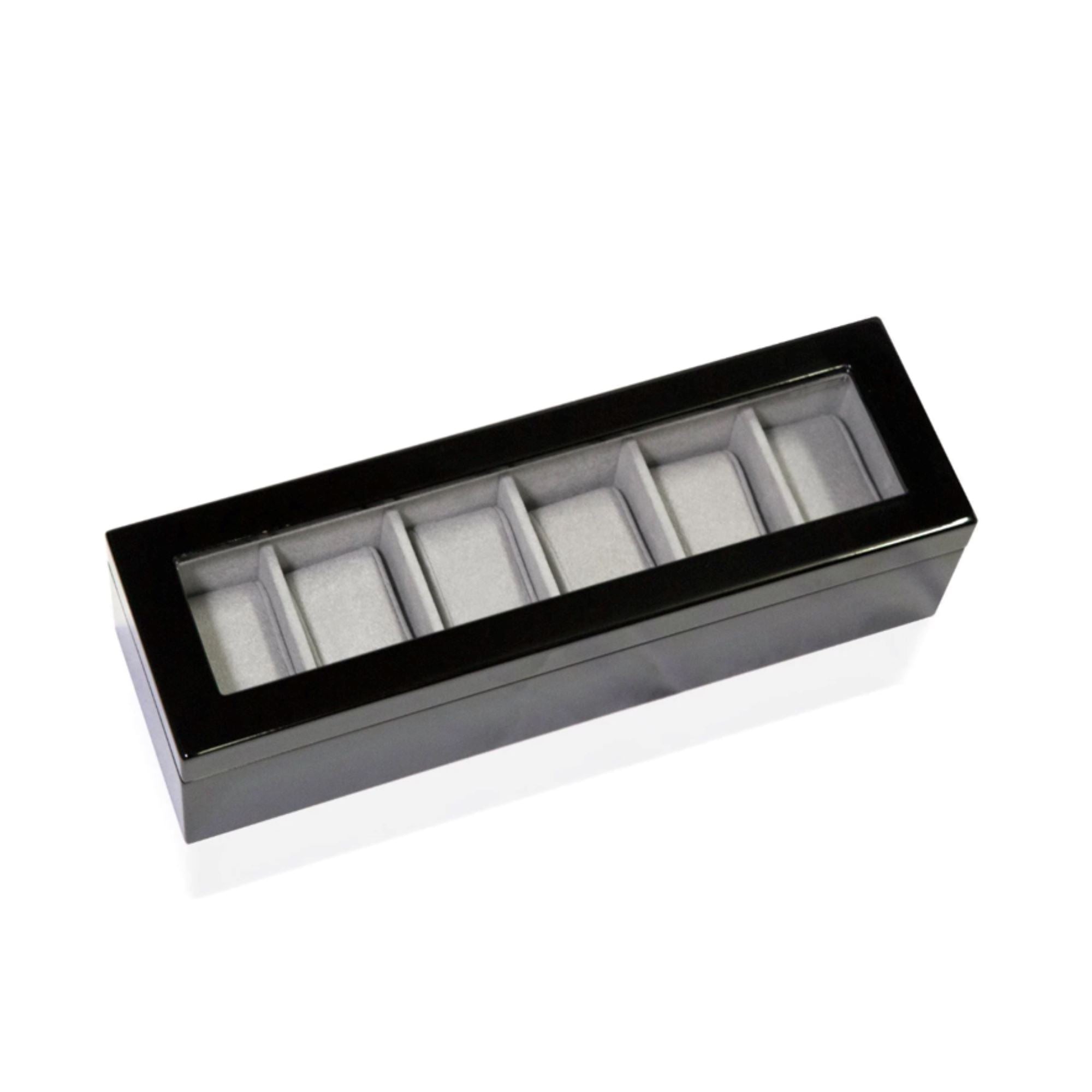 Seconds - Long Watch Box with Glass Top 6 Compartments Black Seconds Clinks