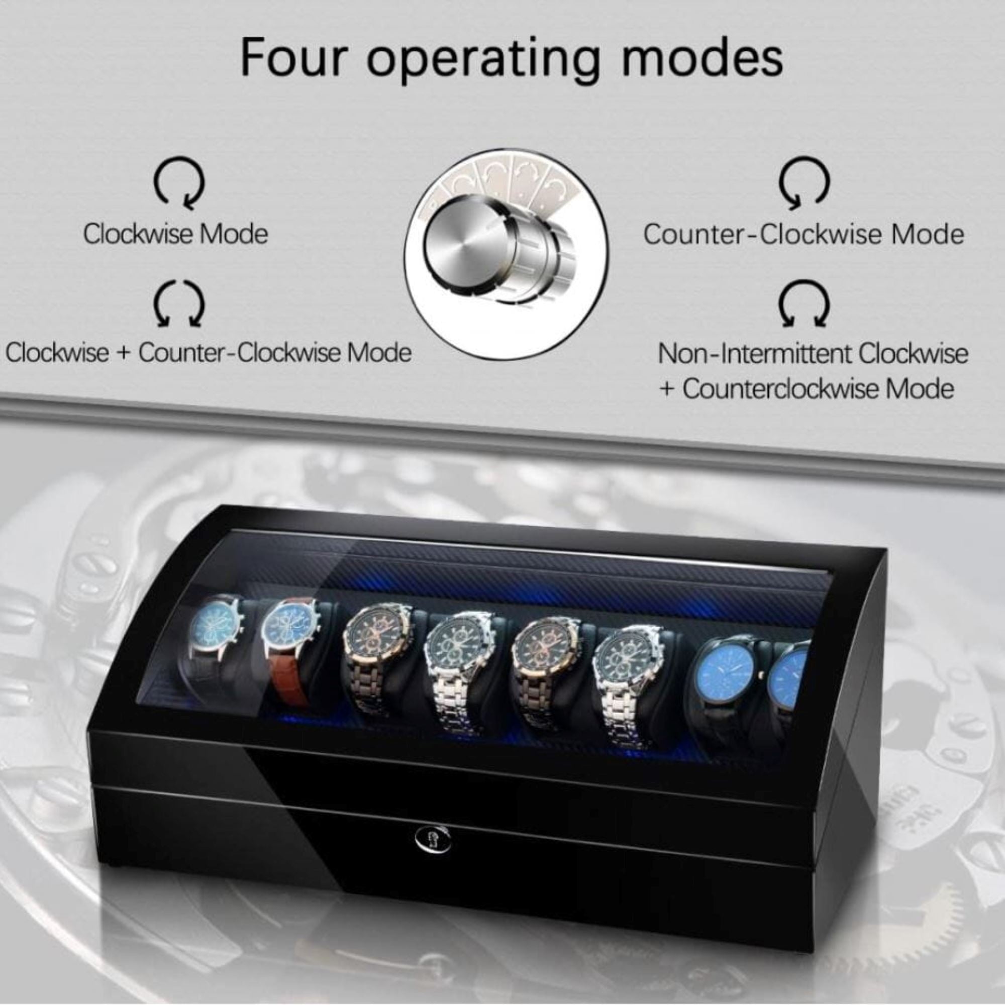 Seconds - Avoca Watch Winder Box for 8 + 8 Watches in Black (f) Seconds Clinks