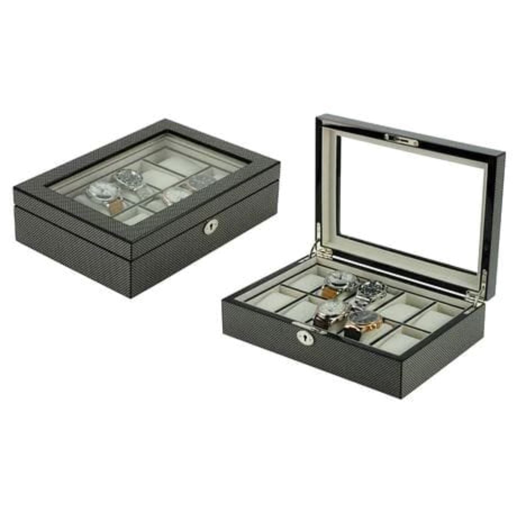 Seconds - Carbon Fibre Wooden Watch Box for 10 Watches Seconds Clinks