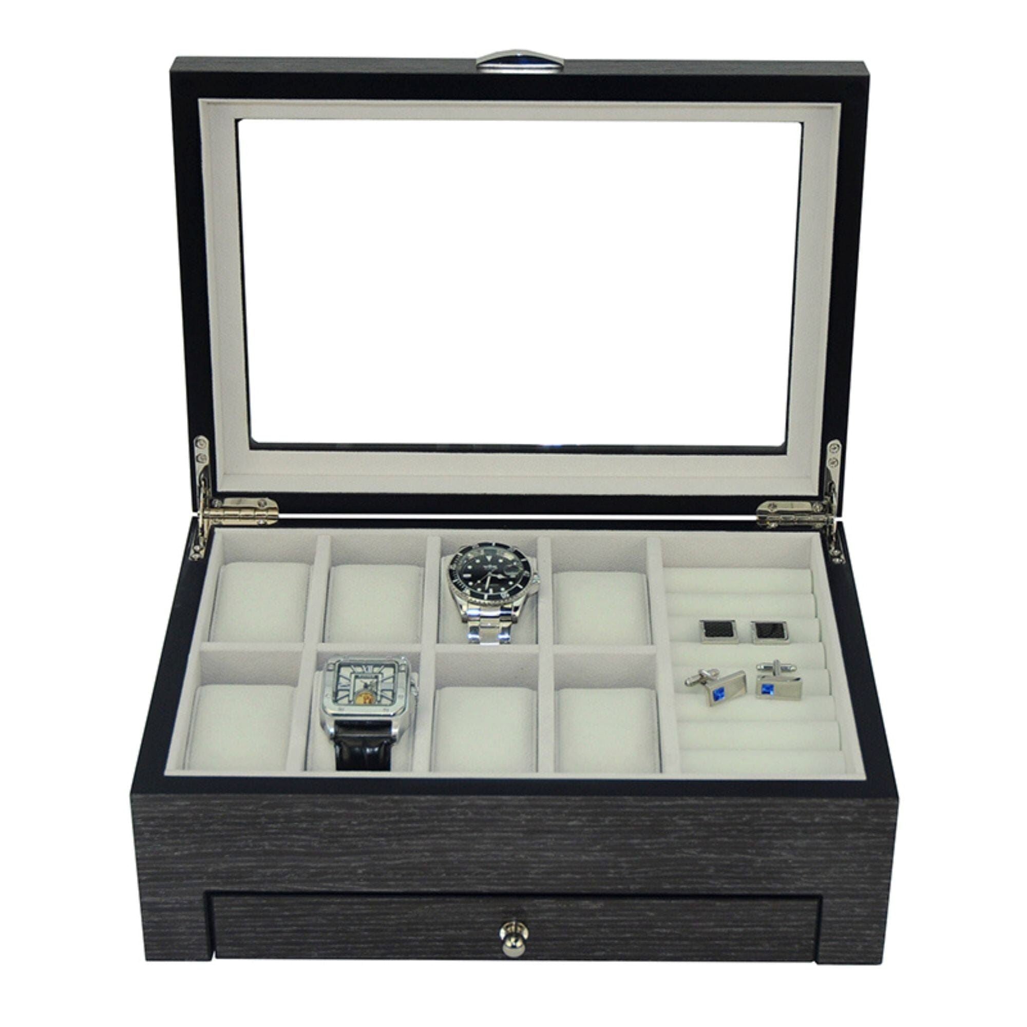 Seconds - Ginko Wooden Cufflink Watch Box with a Drawer (C) Seconds Clinks