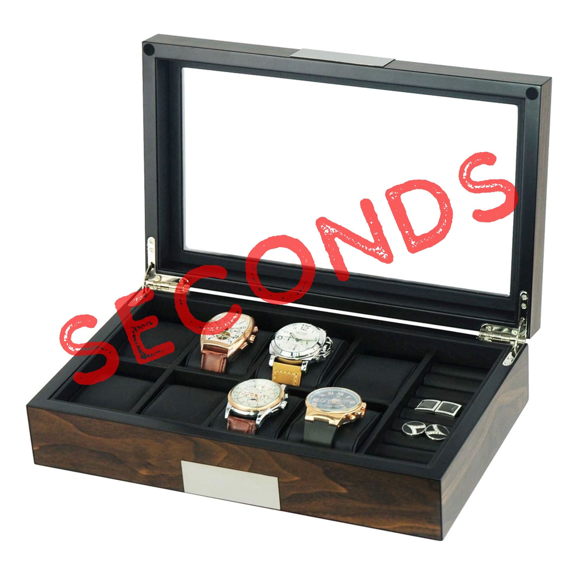 Seconds - 8 Slots Walnut Wooden Watch/Cufflink Box Seconds Clinks