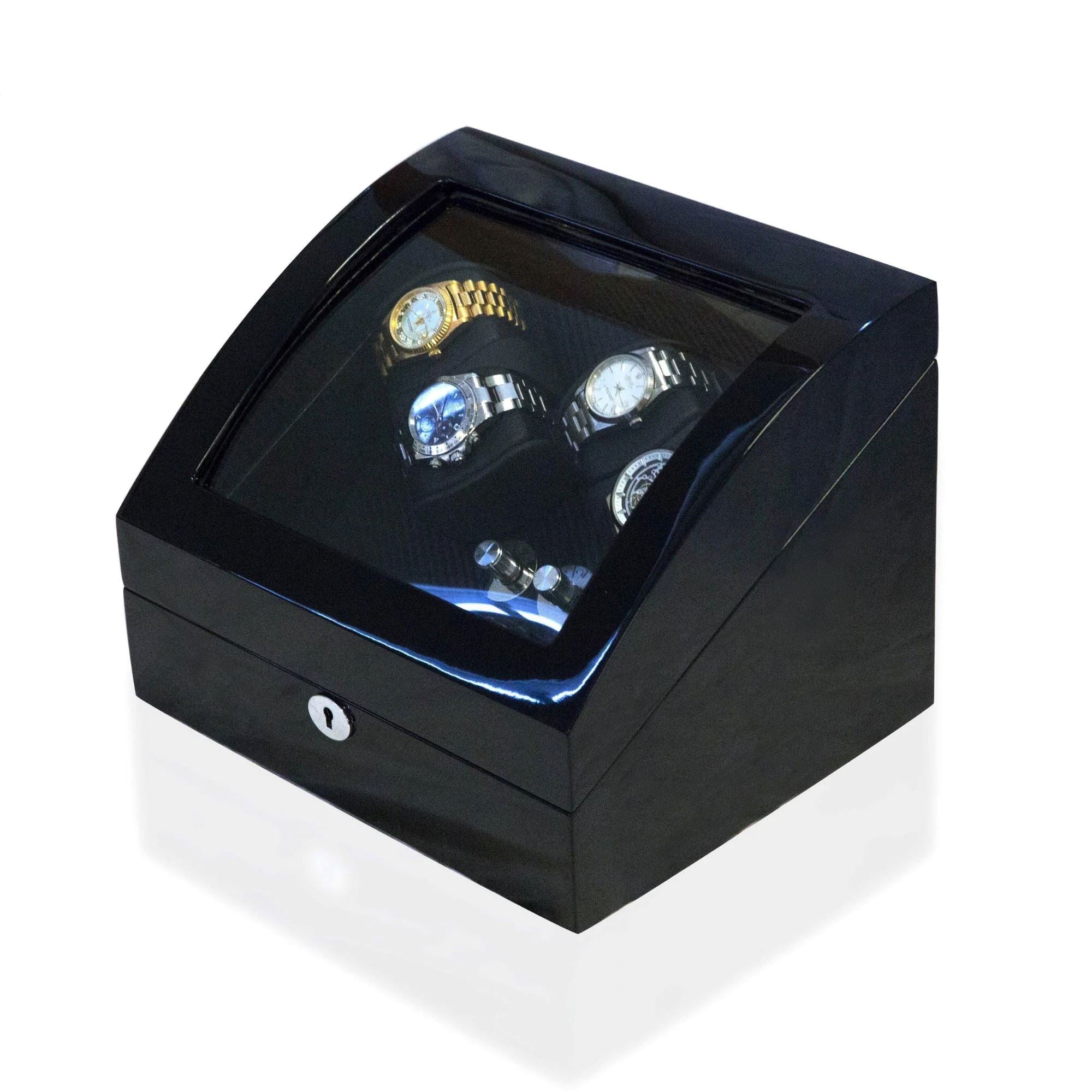 Seconds - Avoca Watch Winder Box 4 + 4 Watches in Black - Carbon Fibre Interior (e) Seconds Clinks