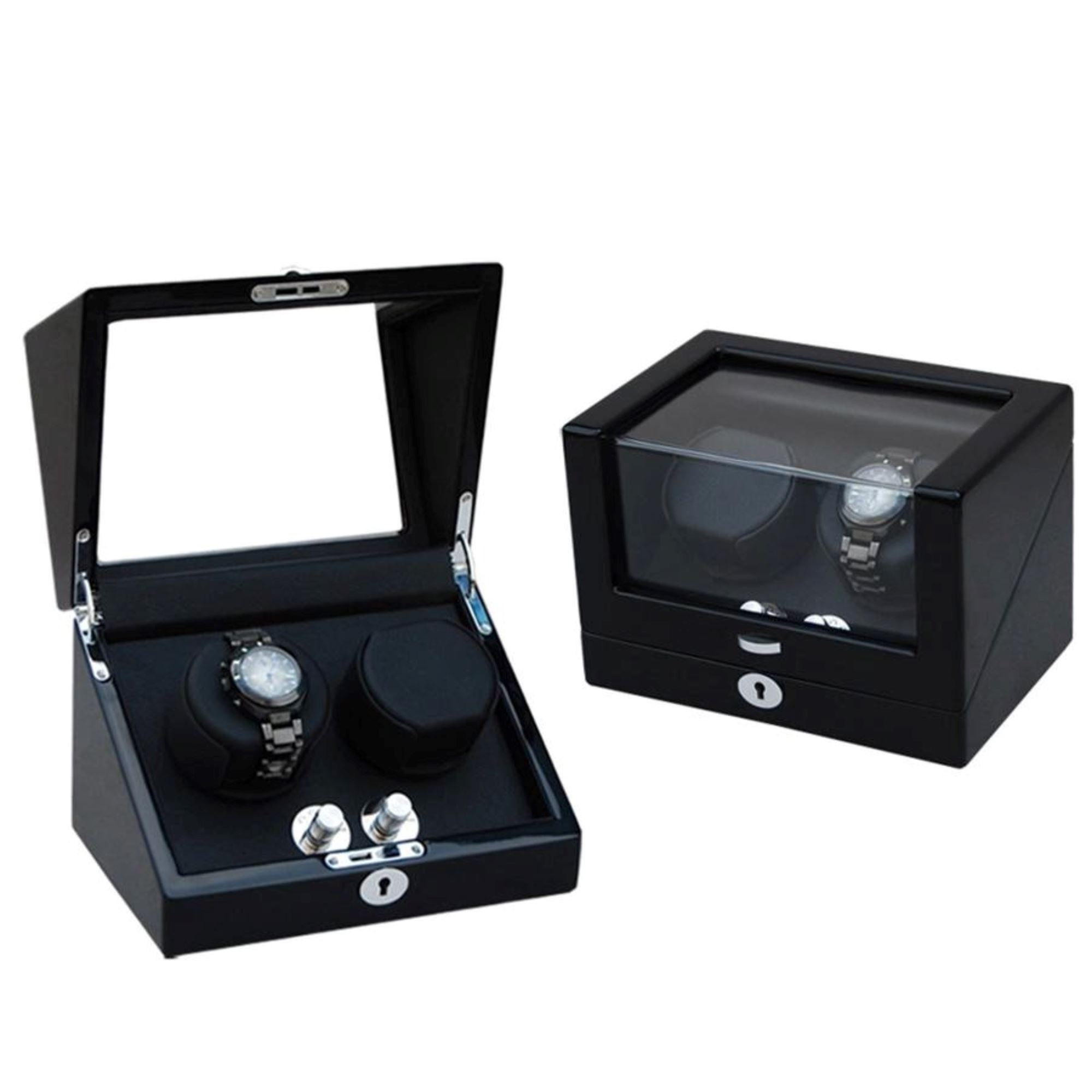 Seconds - Waratah Black Carbon Fibre Watch Winder Box for 2 Watches (g)