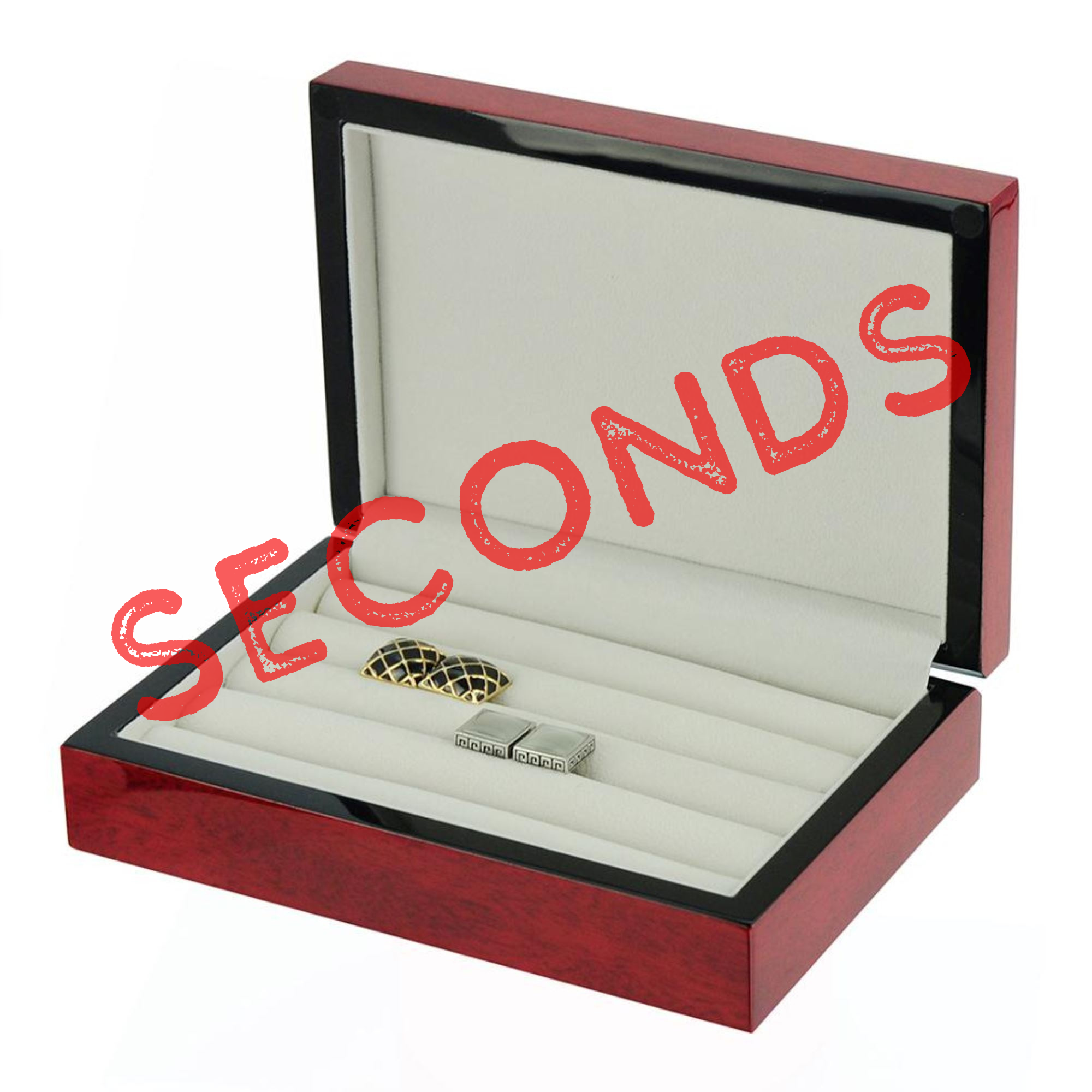 Seconds - 16 Pairs Wooden Cufflink Box Cherry (a)