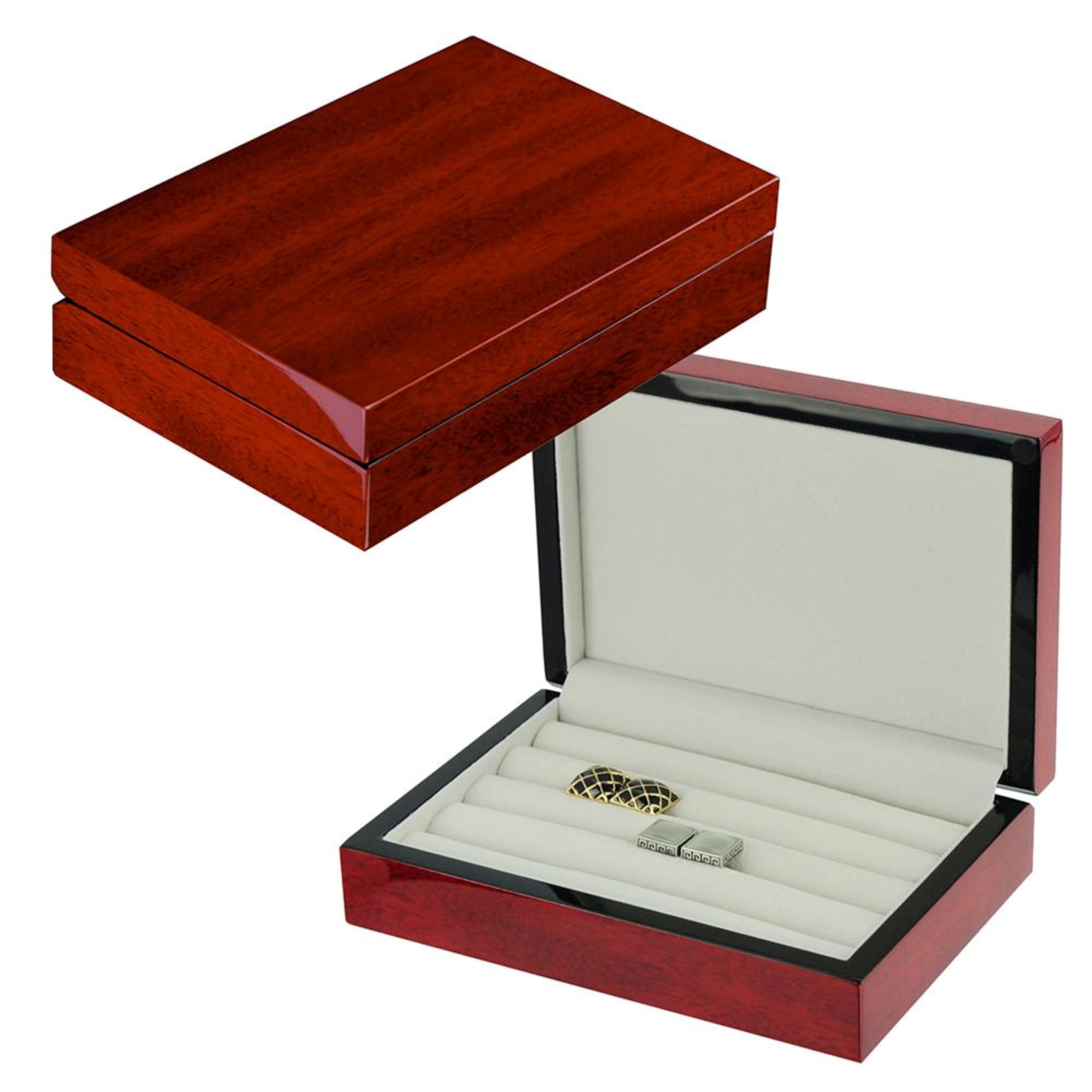 Seconds - 16 Pairs Wooden Cufflink Box Cherry (a)