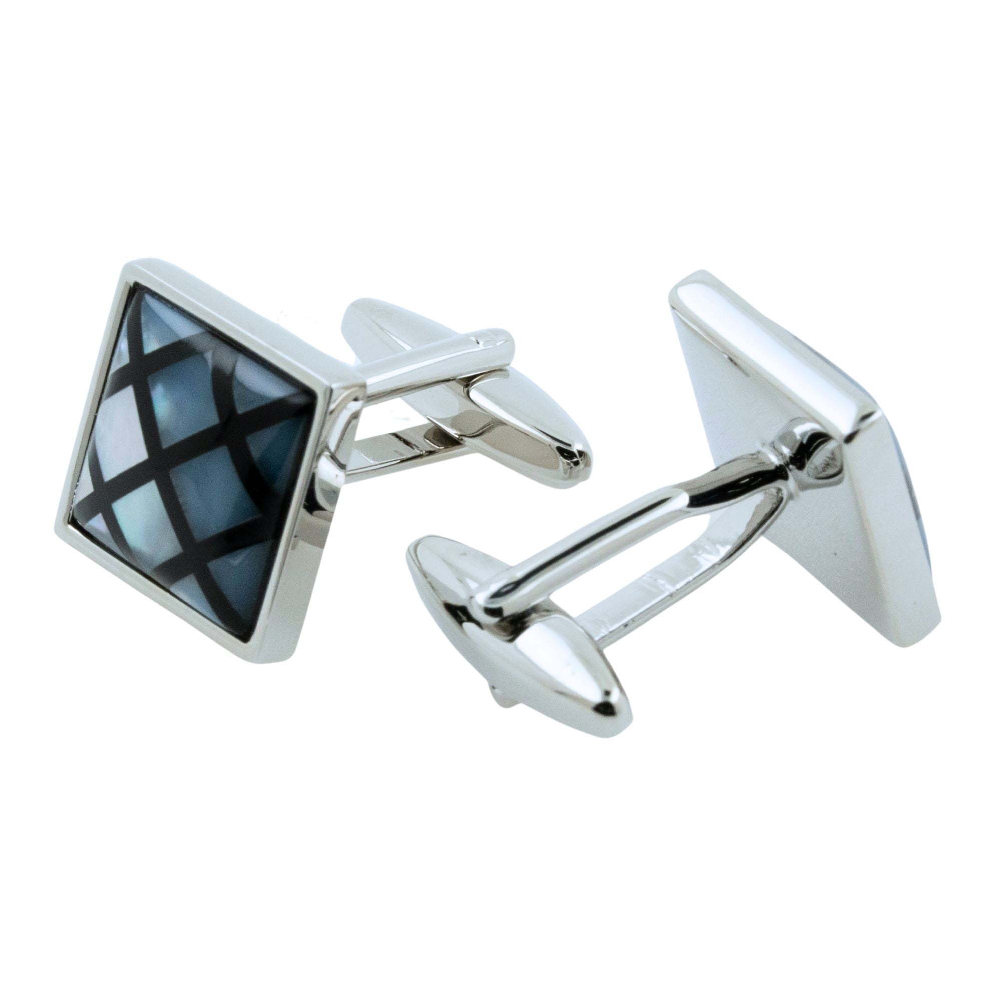 Black Crisscross on Mother of Pearl Cufflinks Classic & Modern Cufflinks Clinks Australia