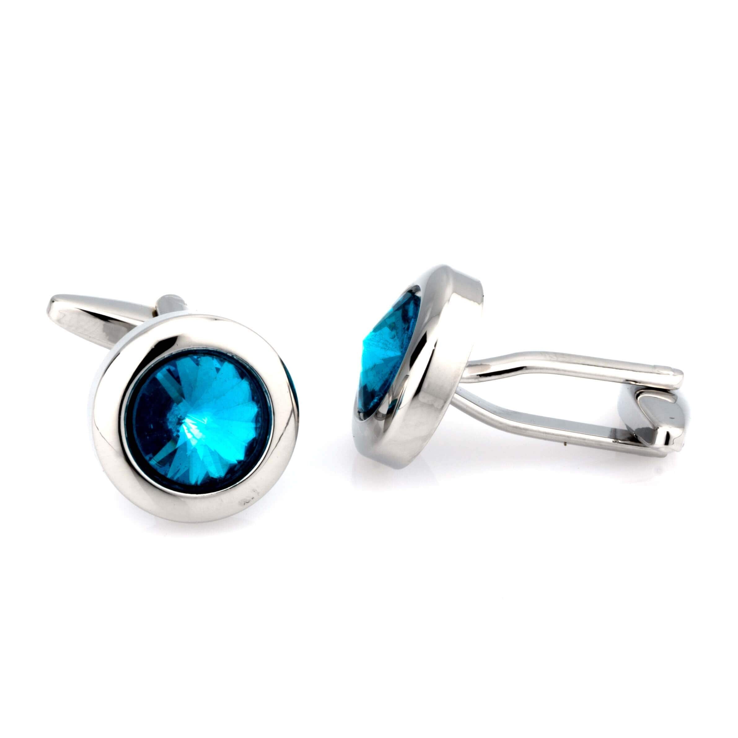 Aqua Crystal Round Cufflinks Classic & Modern Cufflinks Clinks Australia