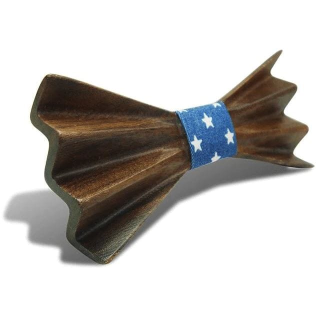 Dark Wood 3D Accordion Style Adult Bow Tie in Stars Bow Ties Clinks