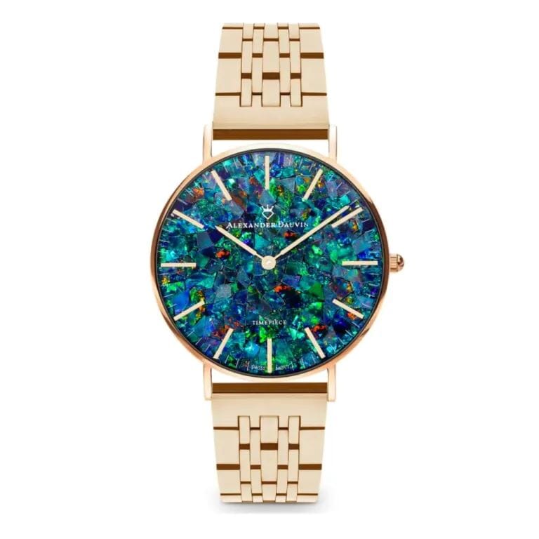 Classic Ridge Red Swiss Opal Watch 36MM with Rose Gold Jubilee Strap Watches Clinks