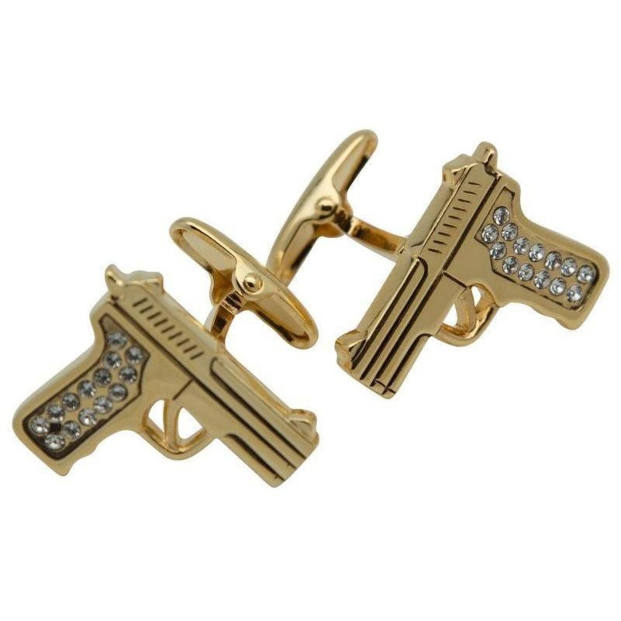 Gold Crystal 9mm Hand Gun Cufflinks Novelty Cufflinks Clinks Australia