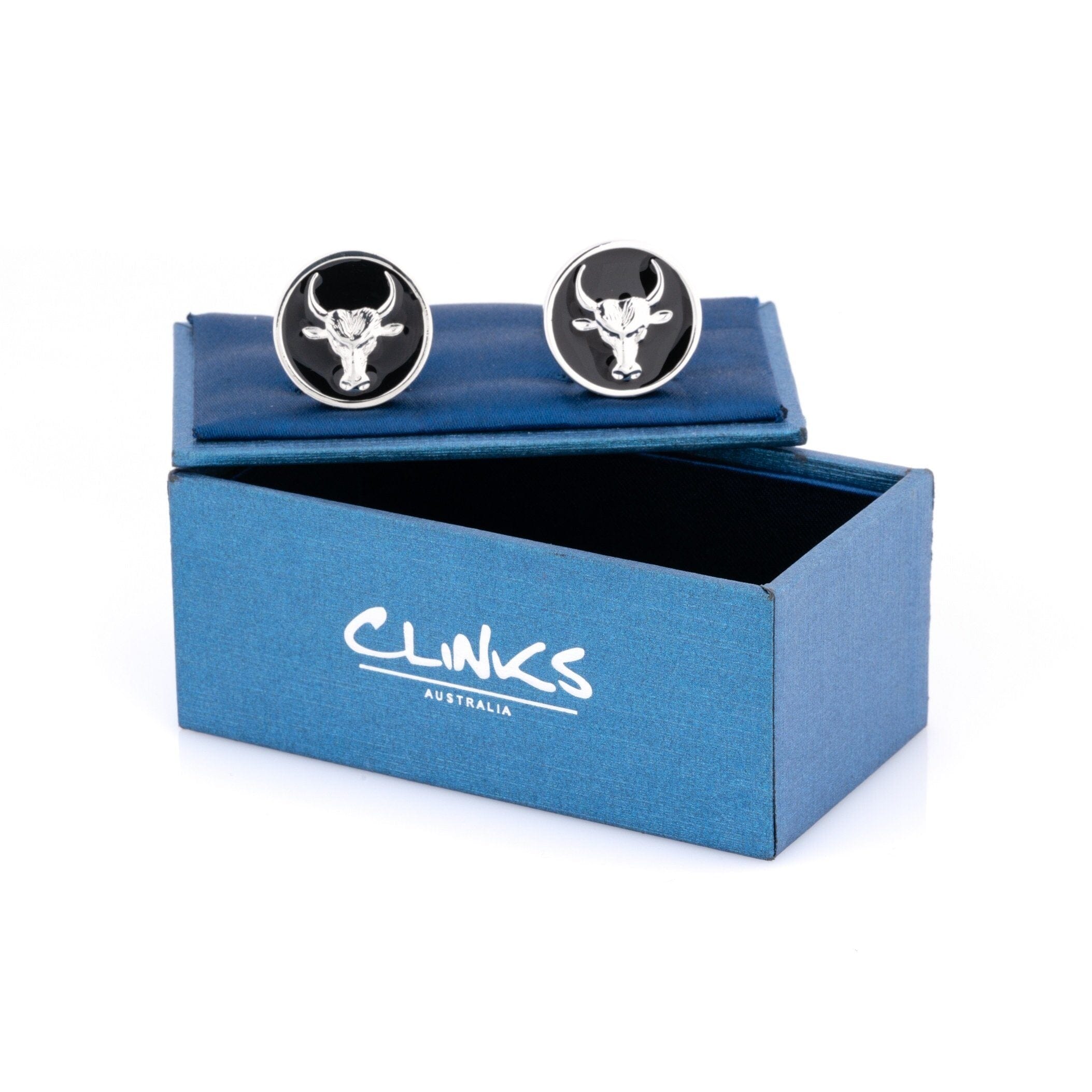 Bull Black Enamel Cufflinks Novelty Cufflinks Clinks Australia