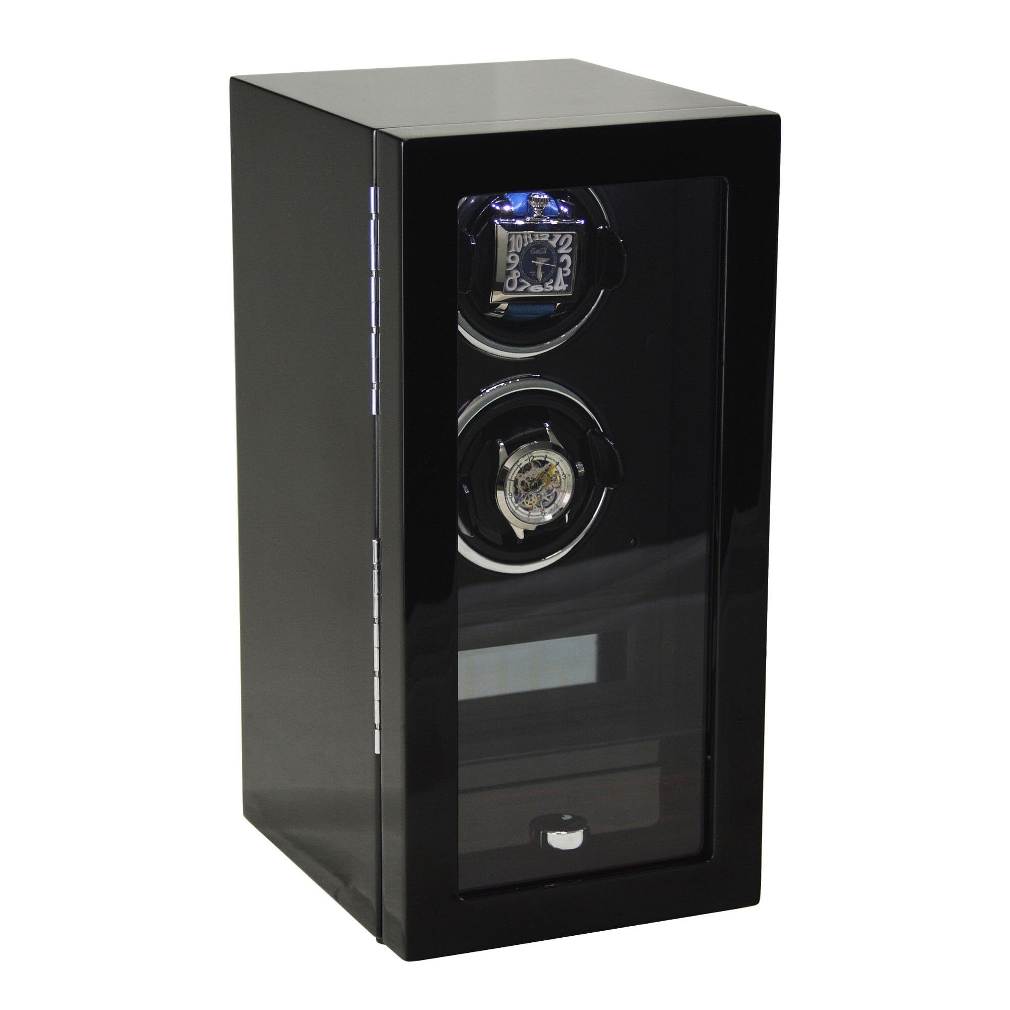 Yarra Duo Watch Winder for 2 + Drawer with Fingerprint Lock Watch Winder Boxes Clinks