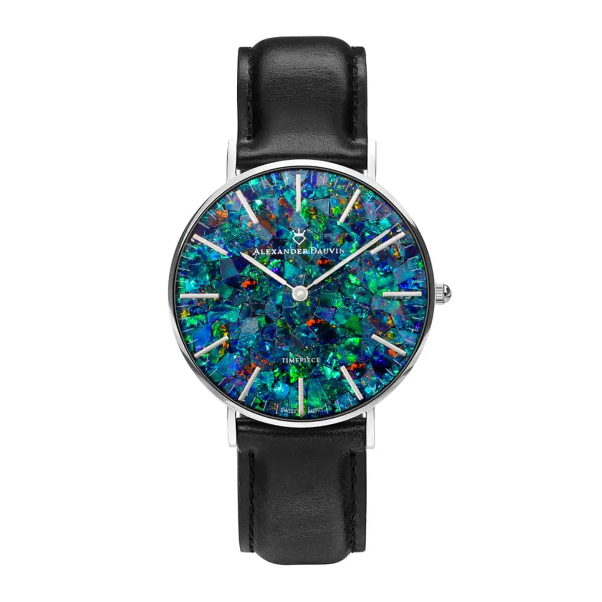 Classic Pedy Red Swiss Opal Watch 36MM with Black Leather Strap Watches Clinks