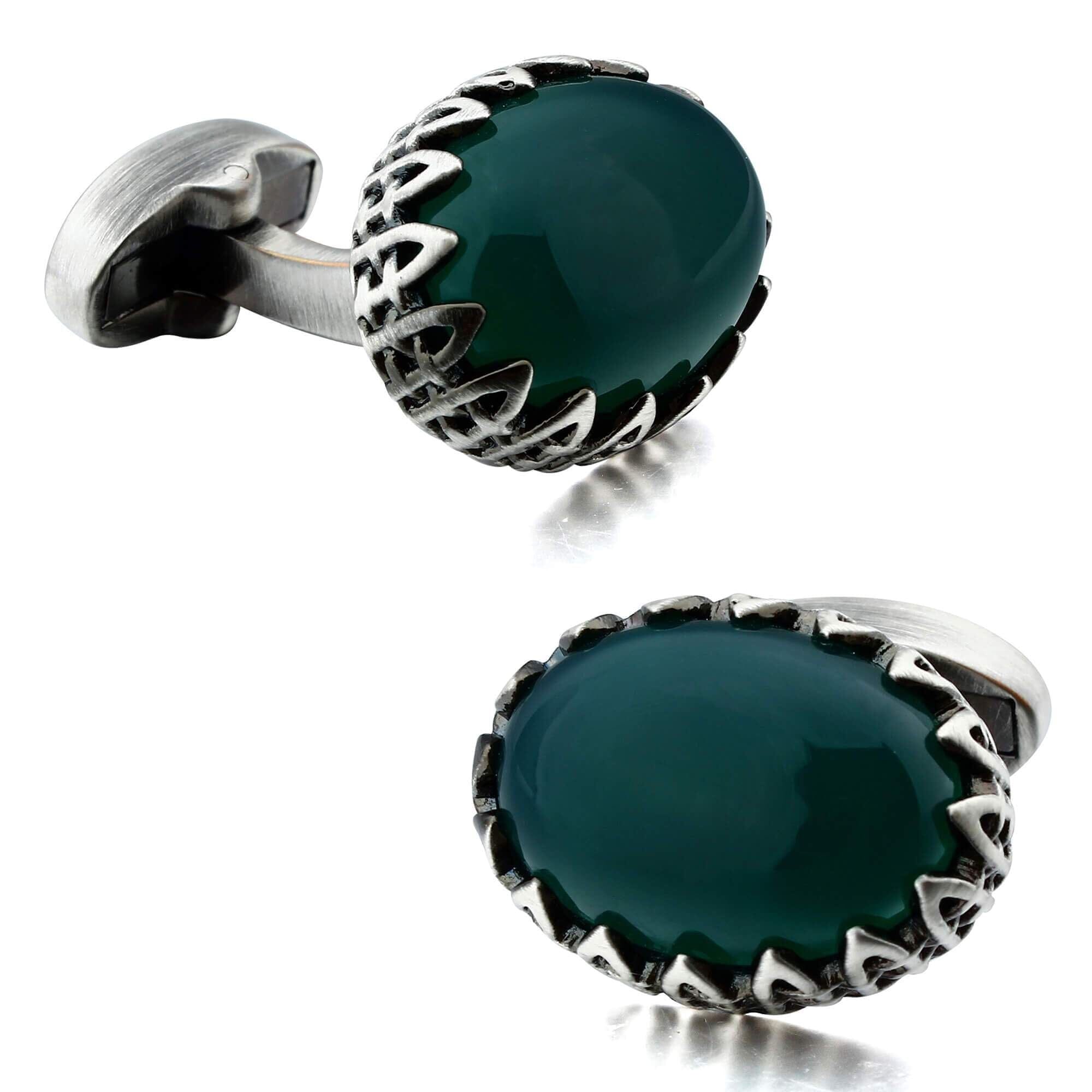 Green Agate in Antique Silver Cufflinks Classic & Modern Cufflinks Clinks Australia