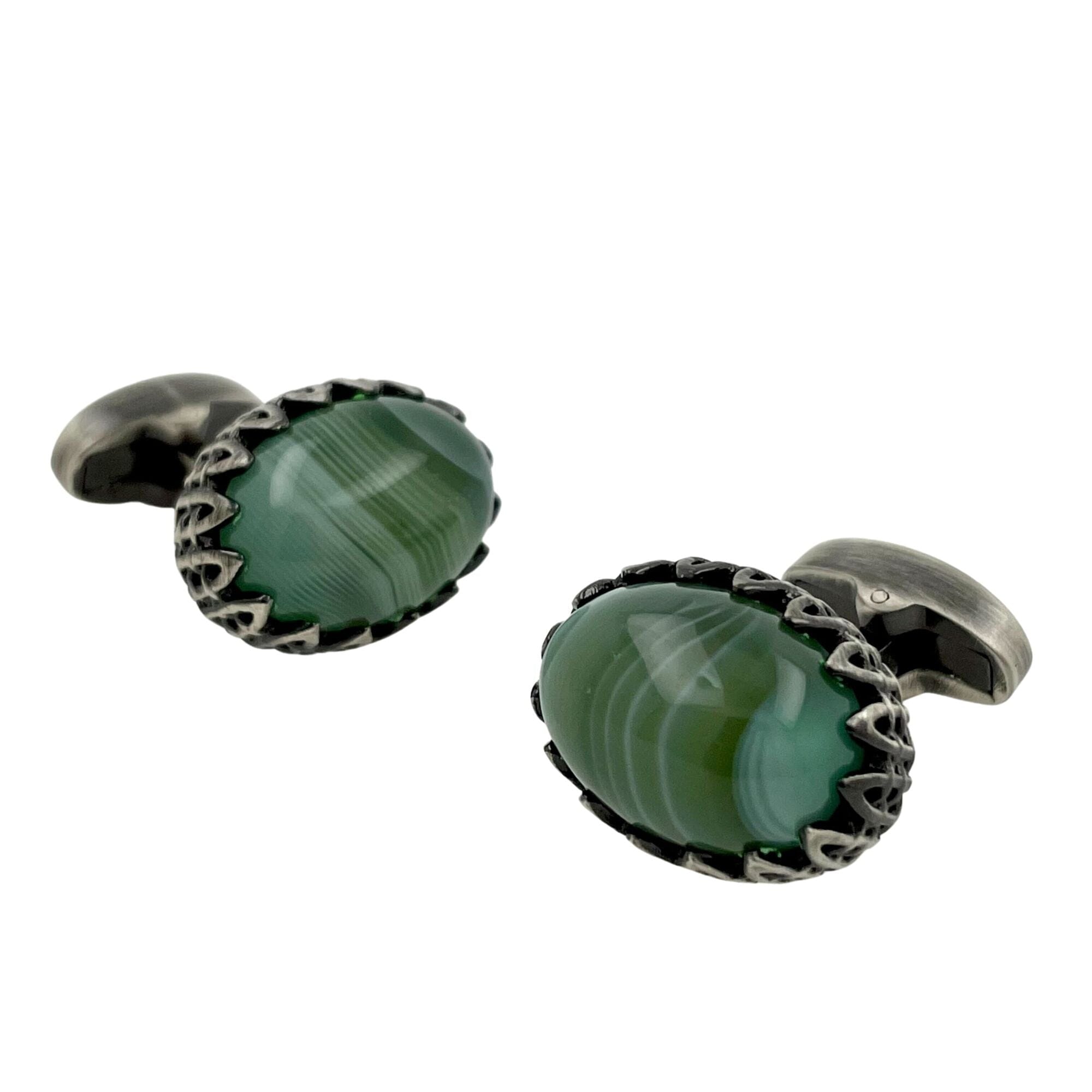Green Agate in Antique Silver Cufflinks Classic & Modern Cufflinks Clinks Australia
