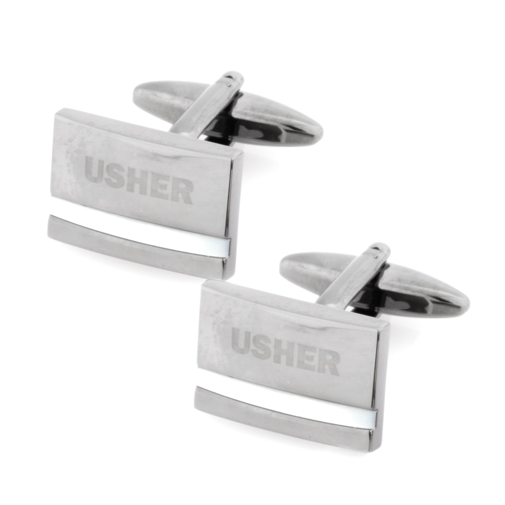 Usher Laser Etched Mother of Pearl Gunmetal Cufflinks Wedding Cufflinks Clinks Australia