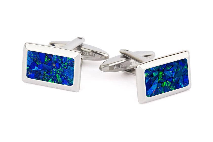Australian Rectangle Opal Cufflinks (Blue Silver) Classic & Modern Cufflinks Clinks Australia Default