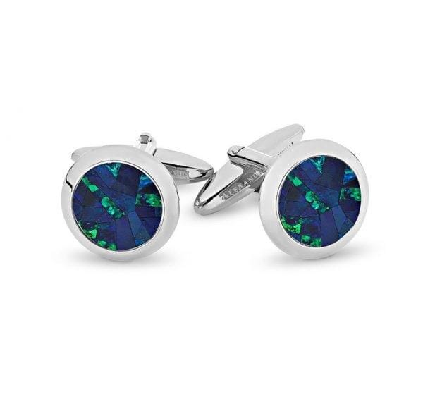 Australian Round Opal Cufflinks (Blue Silver) Classic & Modern Cufflinks Clinks Australia Default