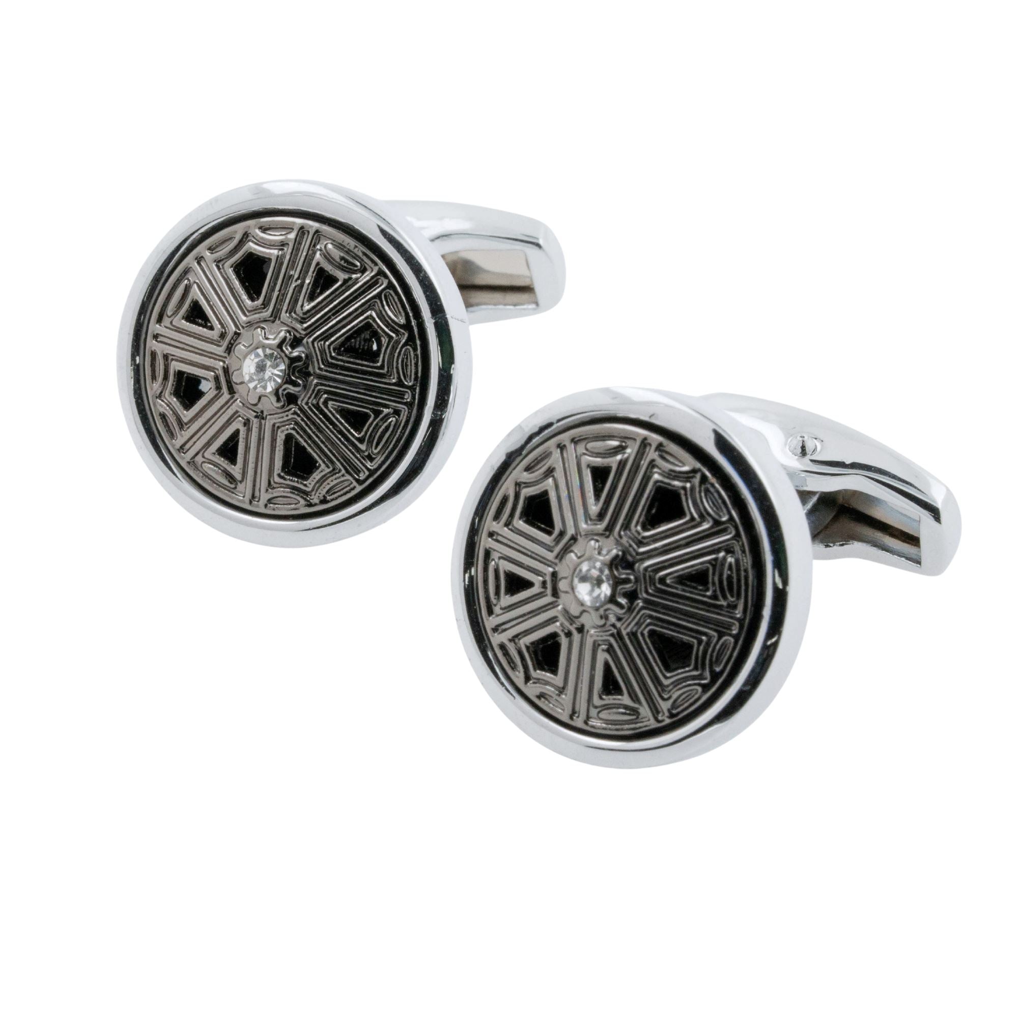 Antique Round Shield with Crystal Cufflinks Classic & Modern Cufflinks Clinks Australia Antique Round Shield with Crystal Cufflinks