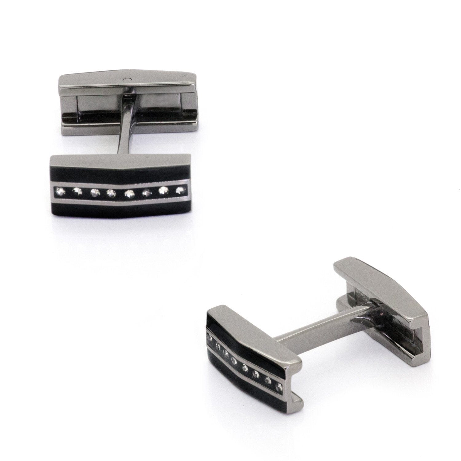 Black Gunmetal and Crystal Fold Flat Cufflinks Classic & Modern Cufflinks Clinks Australia