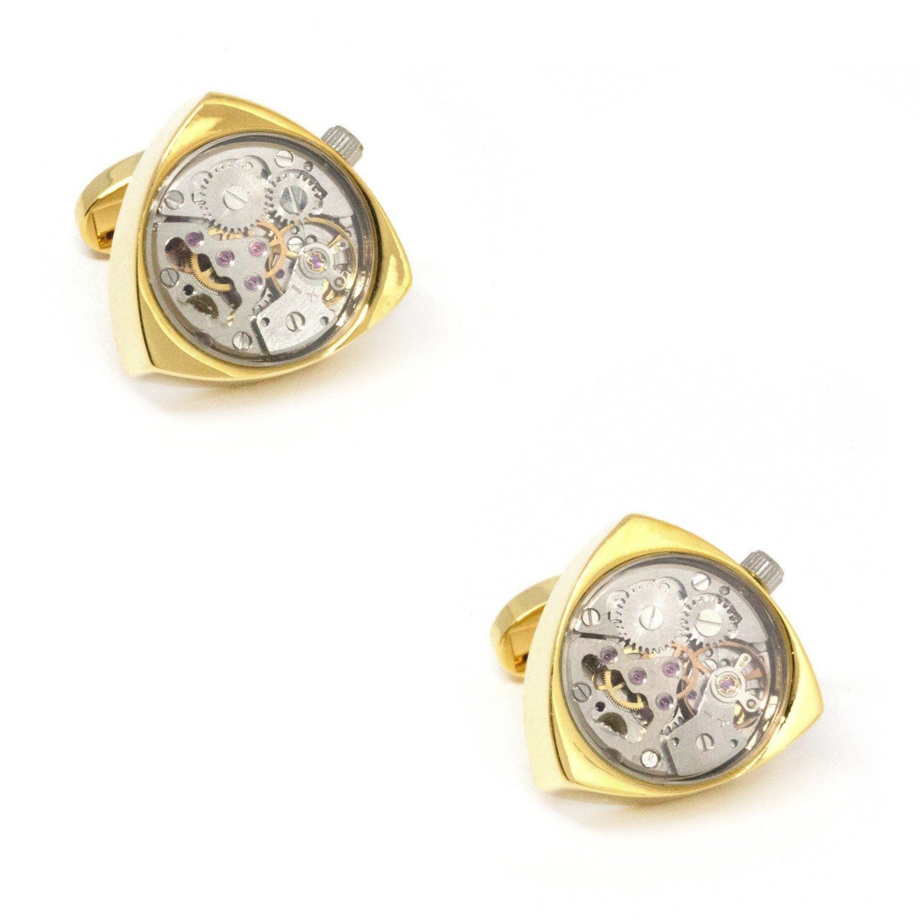 Working Watch Movement Steampunk Reuleaux Cufflinks Gold and Silver Novelty Cufflinks Clinks Australia Working Watch Movement Steampunk Reuleaux Cufflinks Gold and Silver