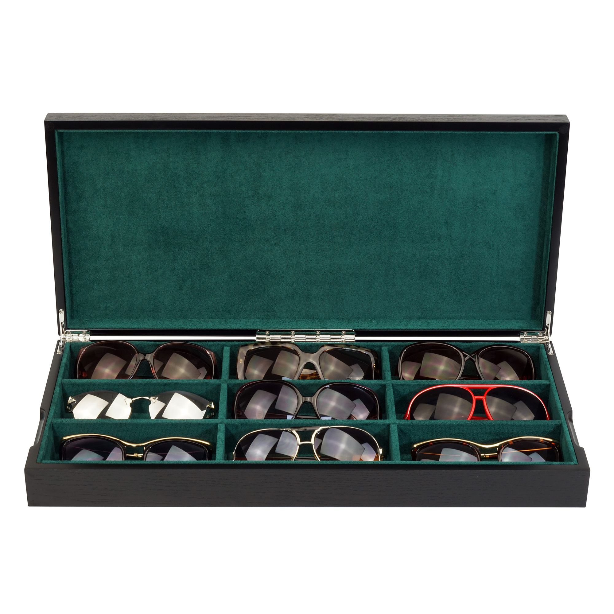 9 Pairs Wooden Sunglass Box in Black/Green