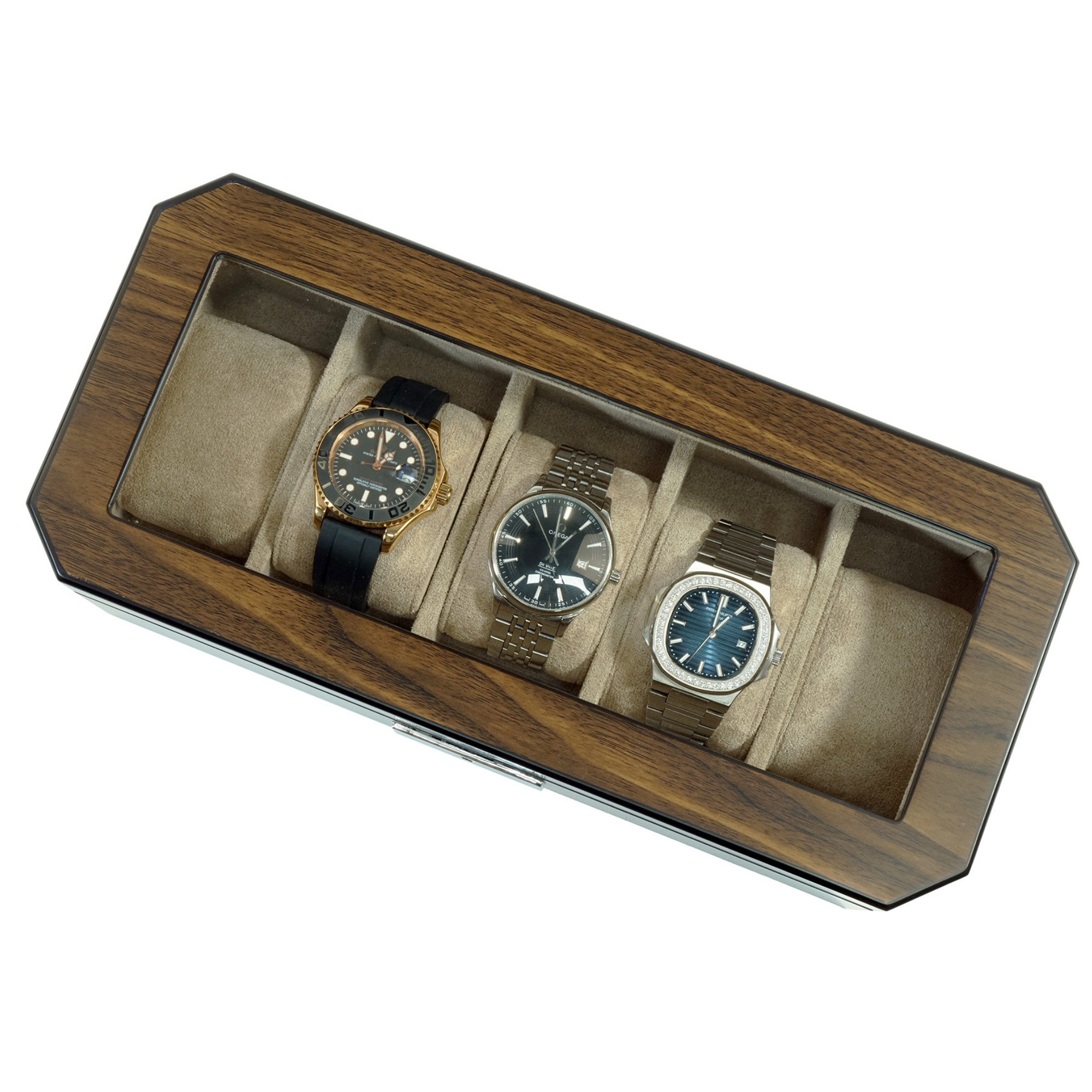 5 Slots Octagon Walnut Wooden Watch Box