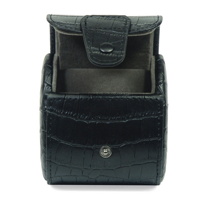 Travel Watch Roll Case for 1 in Black Genuine Leather