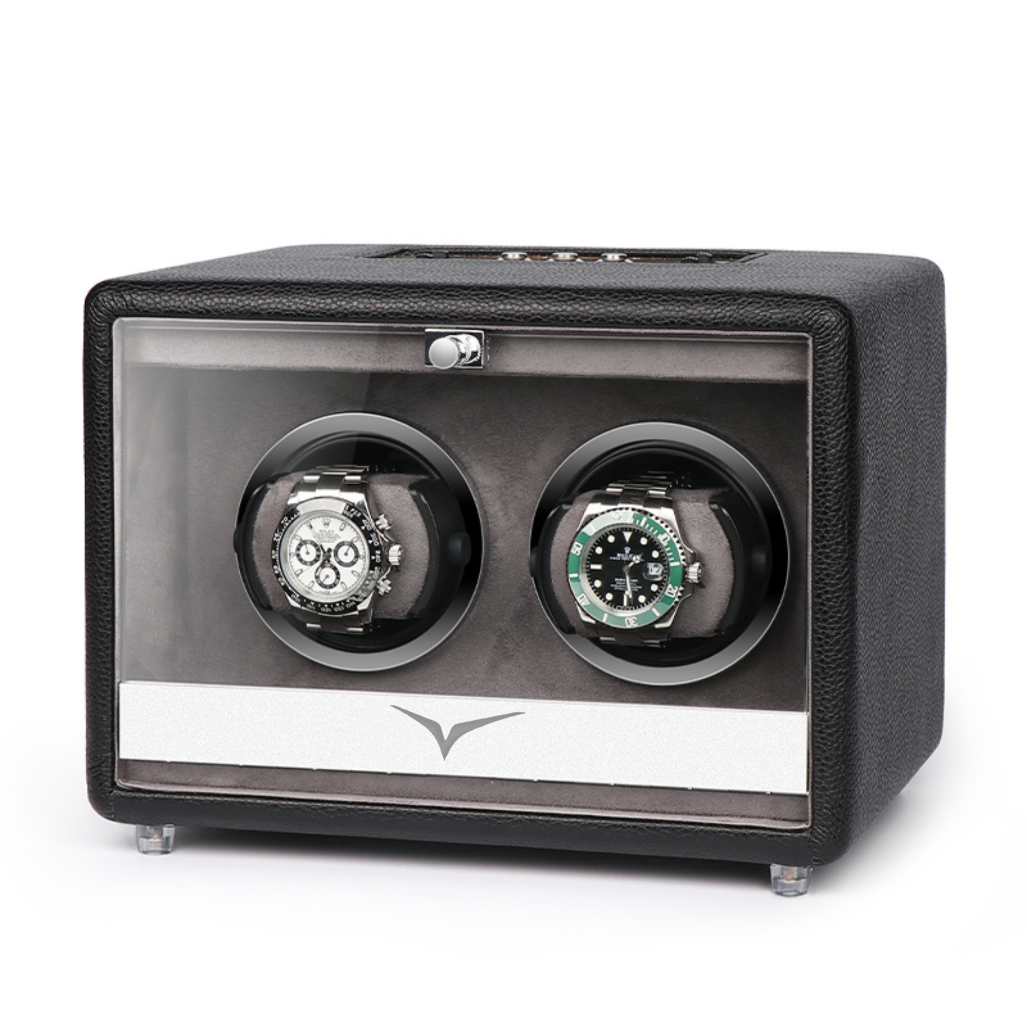 Evandale Watch Winder for 2 Watches in Black Leather