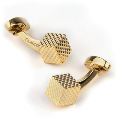 Gold Diamond Textured Cube Cufflinks