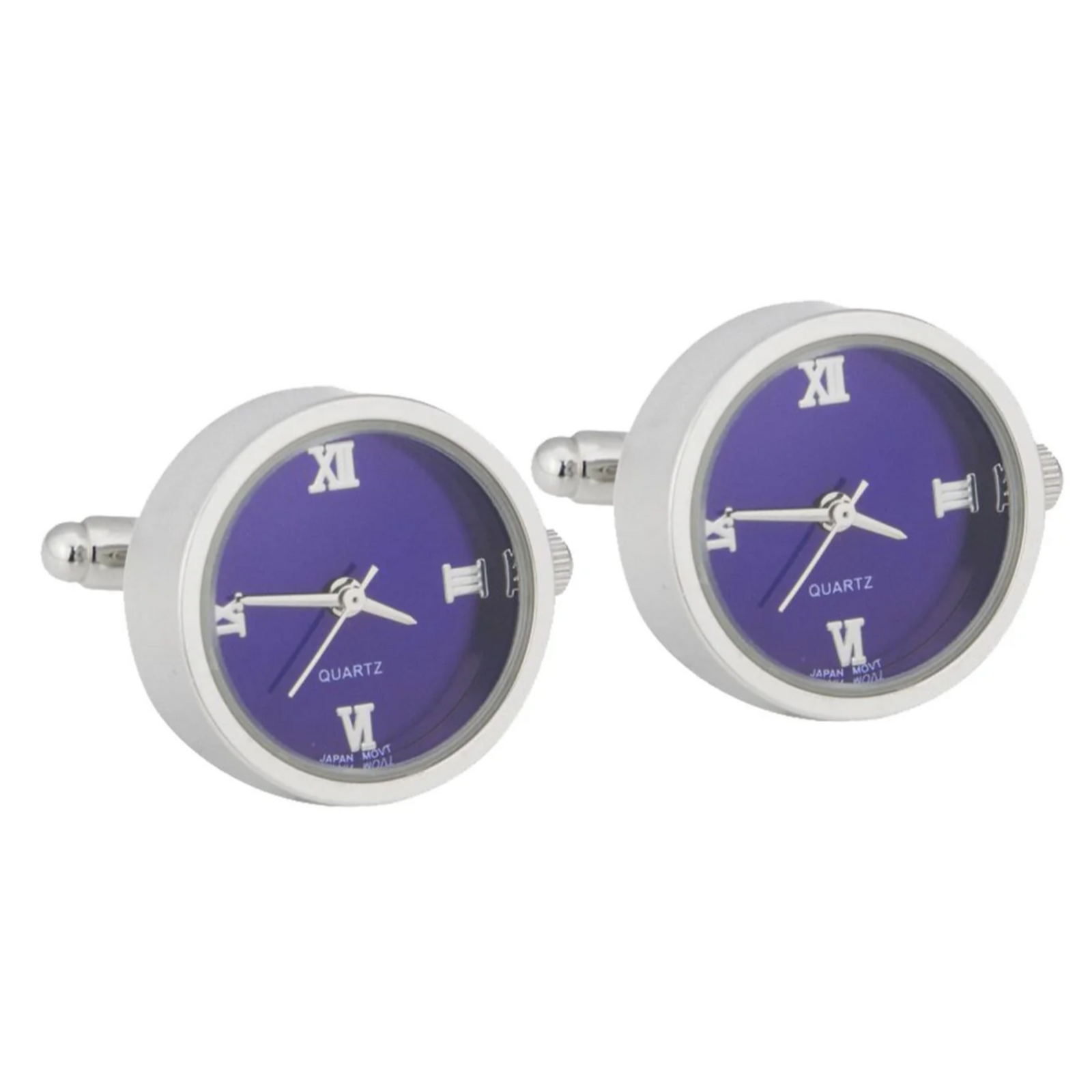 Round Blue Faced Working Clock Watch Cufflinks