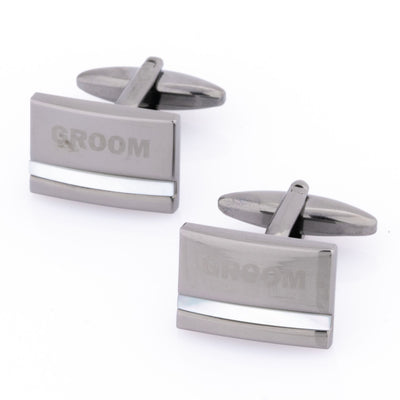 Groom Laser Etched Mother of Pearl Gunmetal Wedding Cufflinks