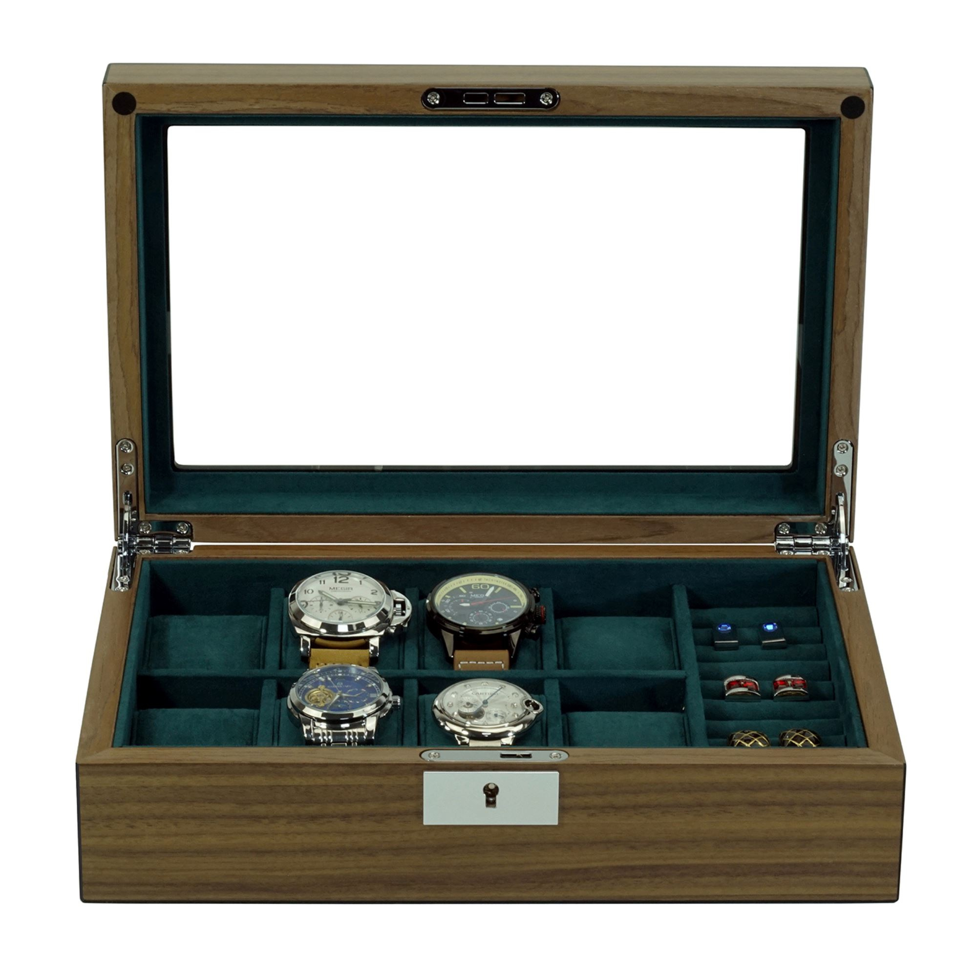 Seconds - 8 Slots Walnut Wooden Watch Box with Cufflinks Storage