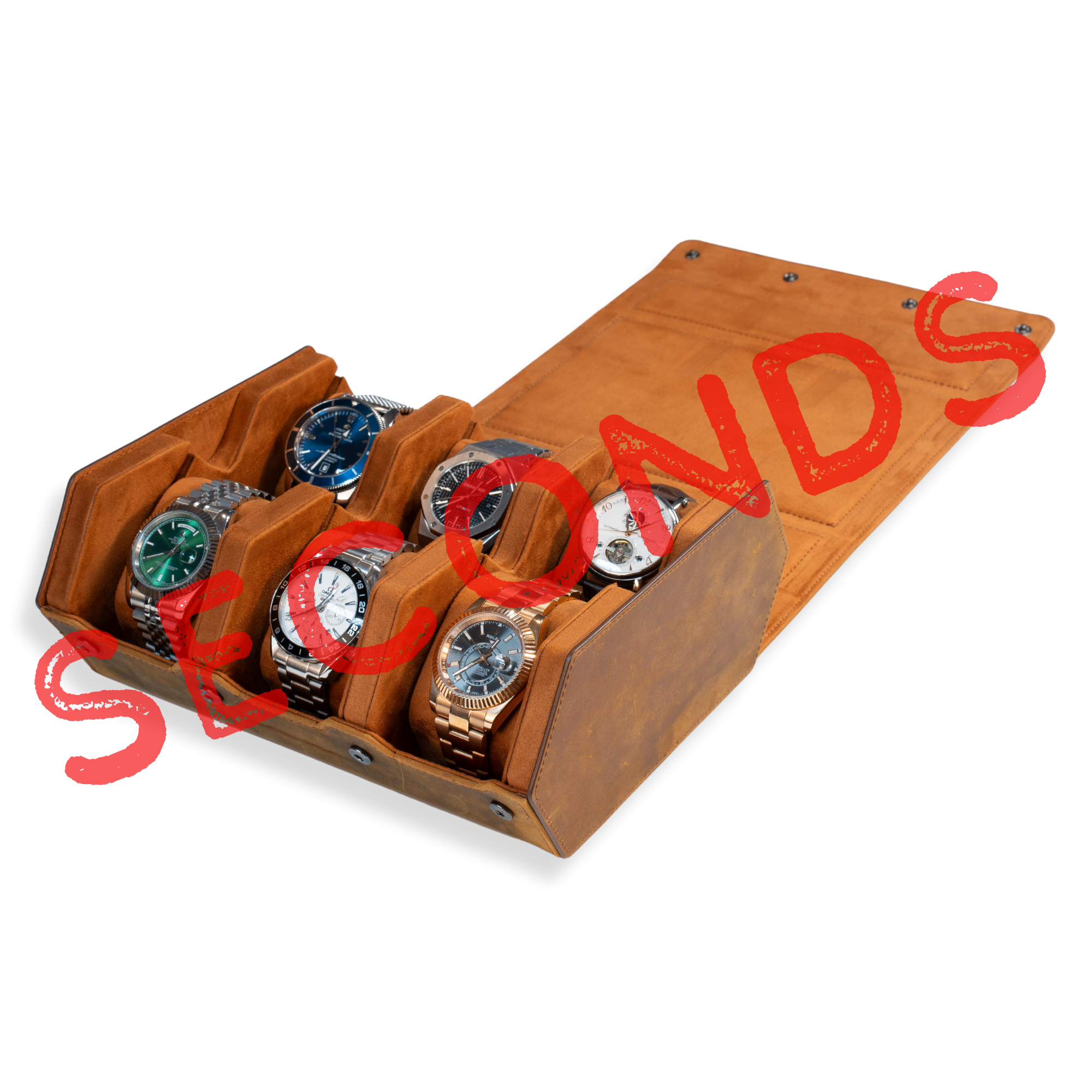 Seconds - Hex Leather Watch Roll 6 Slots in Saddle Leather/Brown