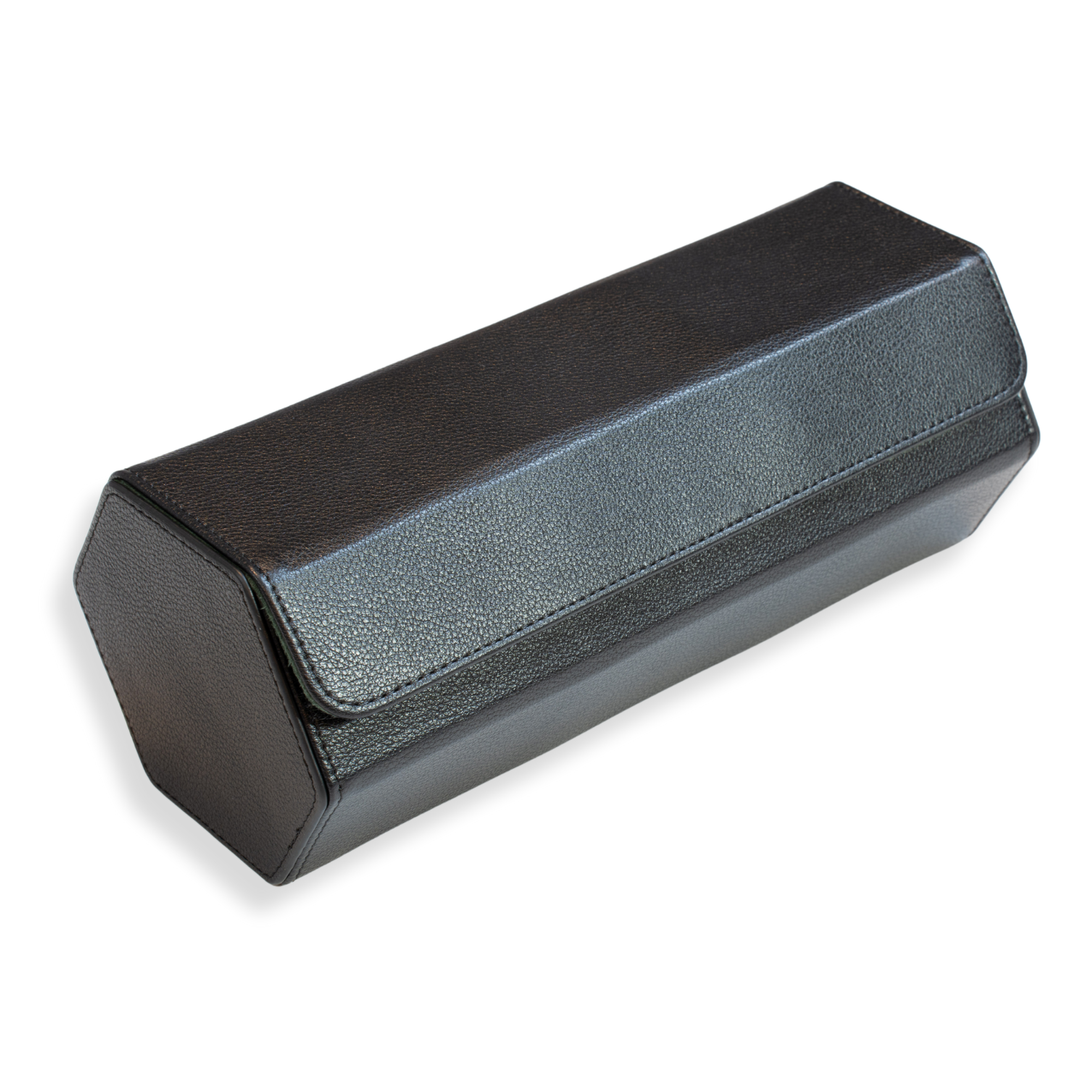 Seconds - Hex Leather Watch Roll 3 Slots in Black/Green