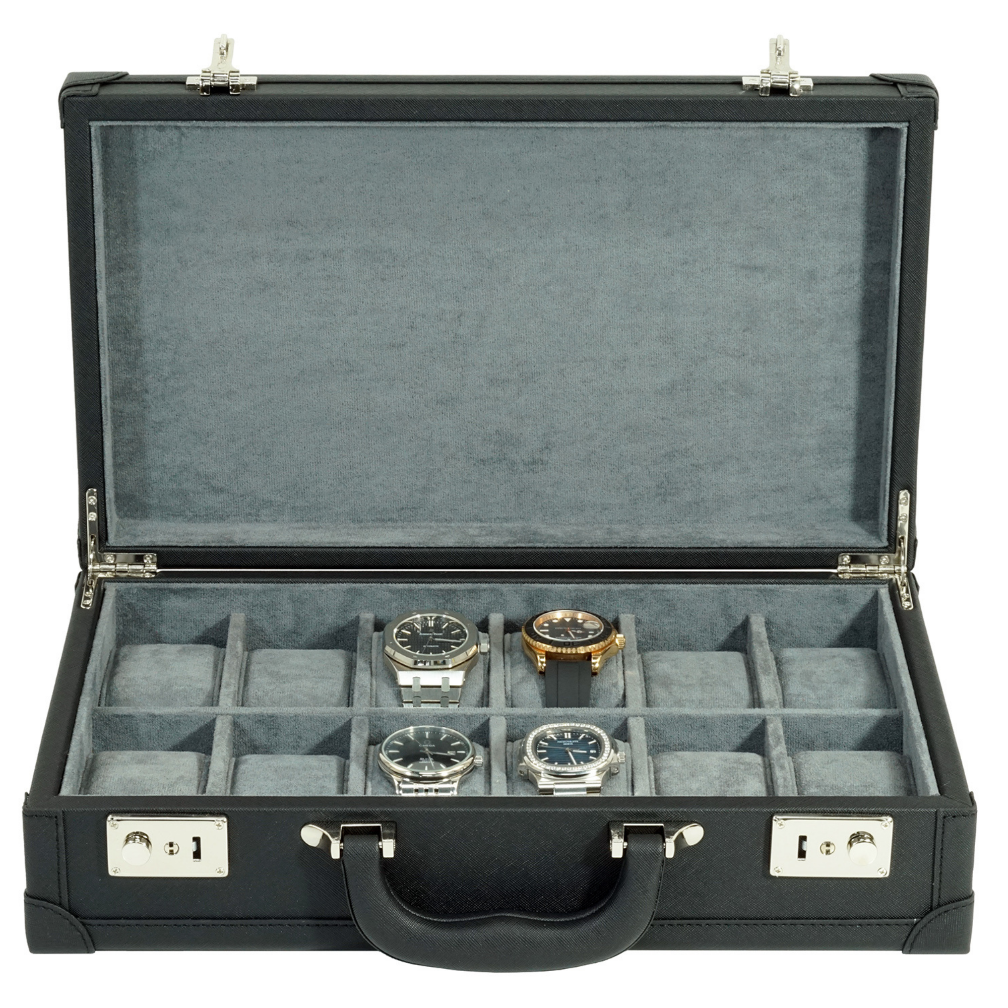 12 Slots Black Leather Watch Case