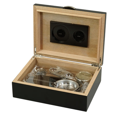 20 CT Black Wooden Cigar Humidor and Ashtray Set