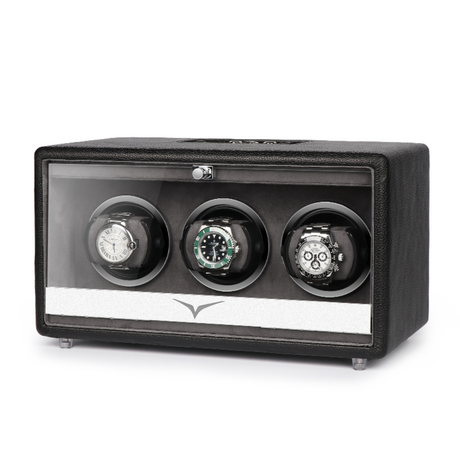 Evandale Watch Winder for 3 Watches in Black Leather