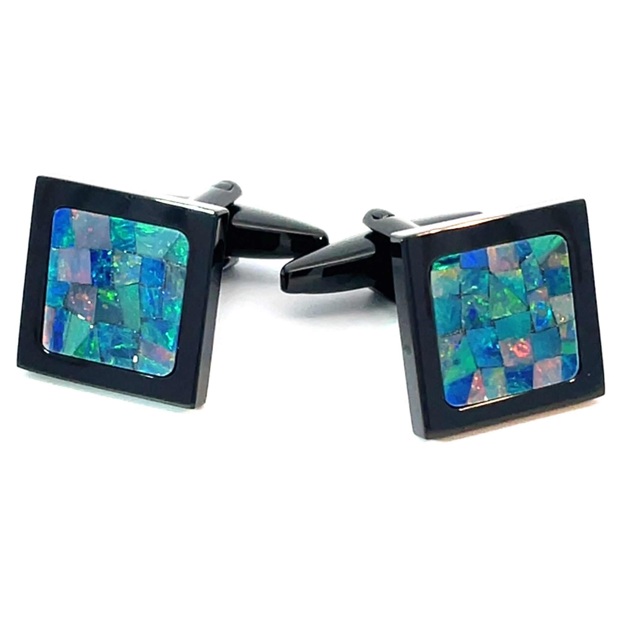 Australian Square Opal Cufflinks (Green Black)