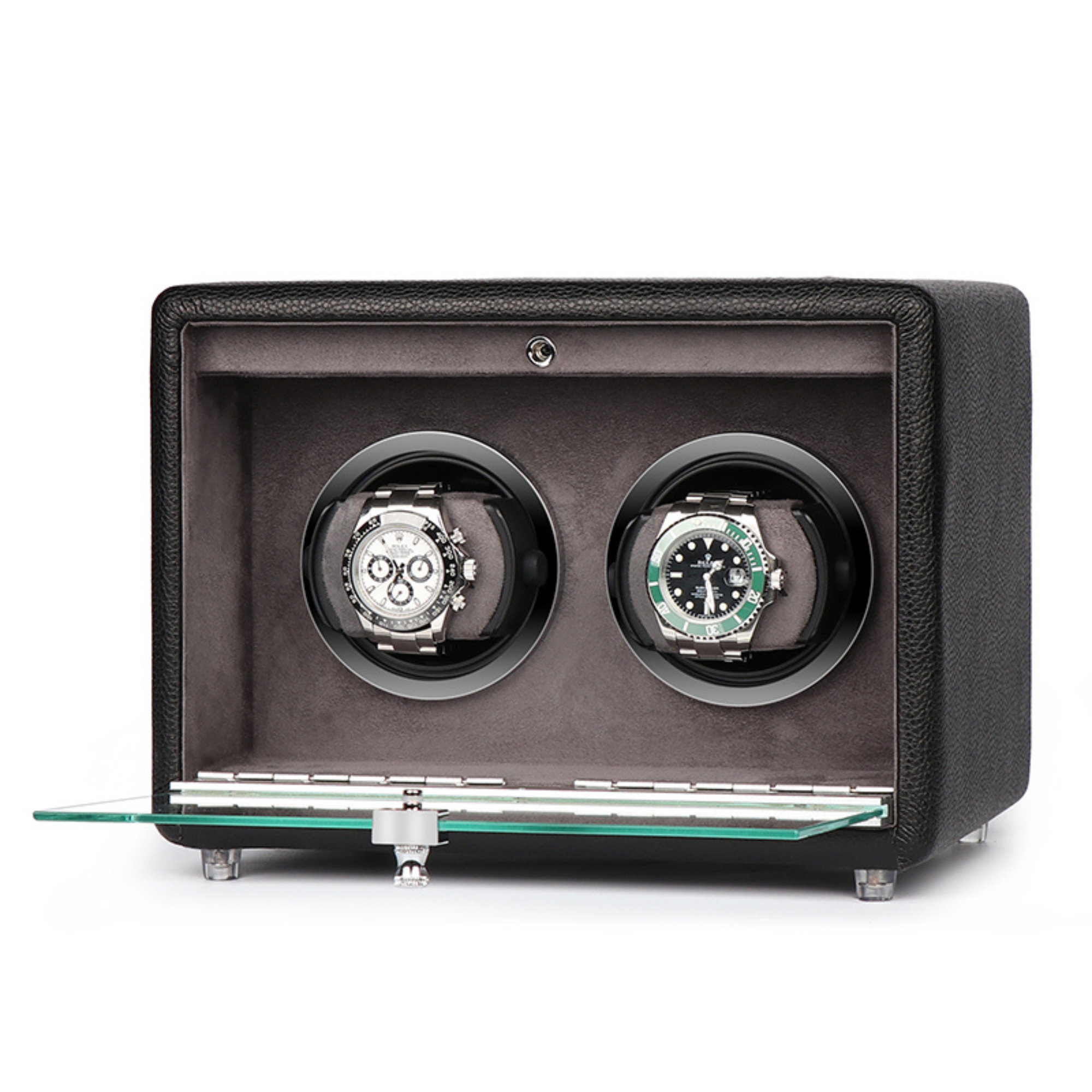 Evandale Watch Winder for 2 Watches in Black Leather