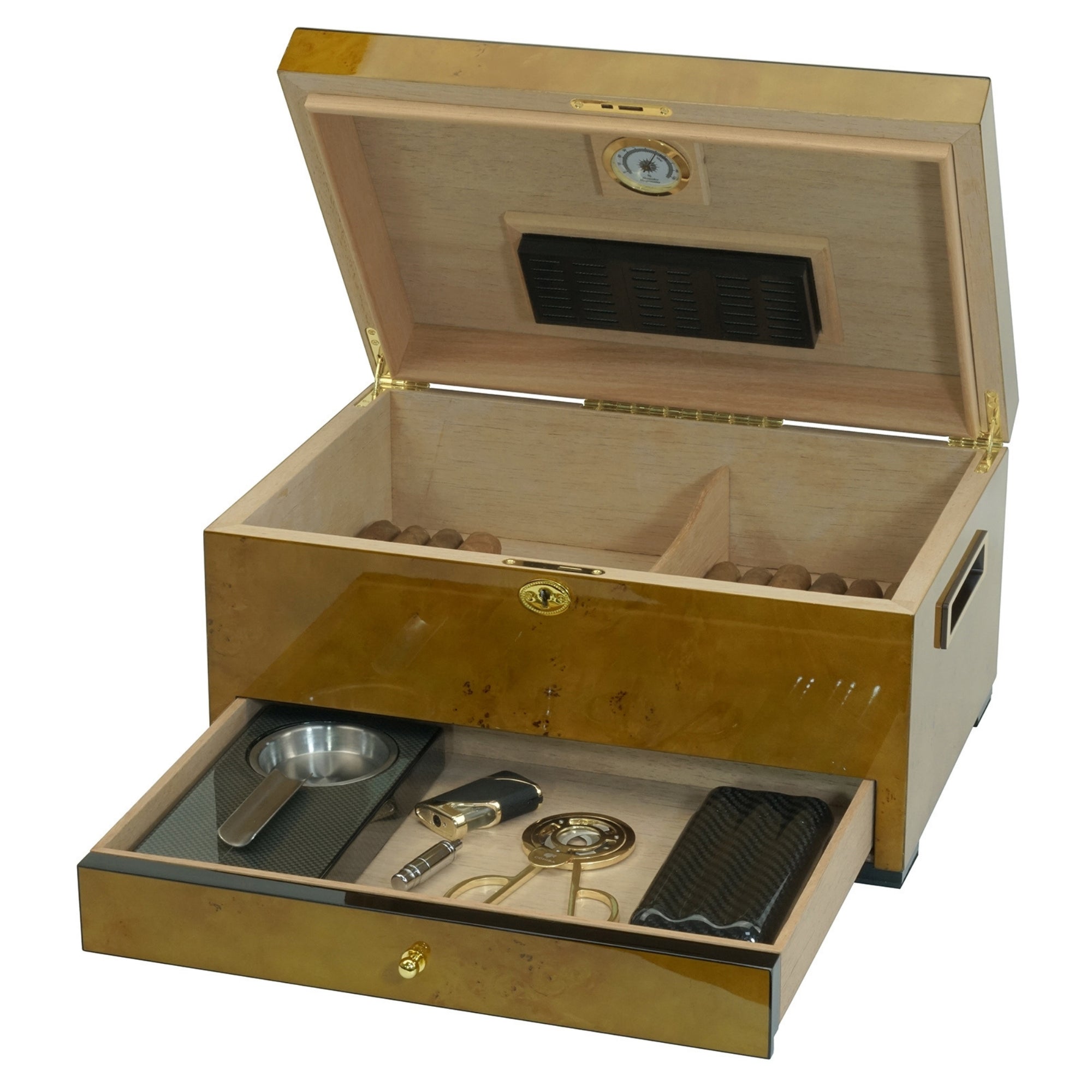 100 CT World Map Burl Cigar Humidor Spanish Cedar Box for Cigars