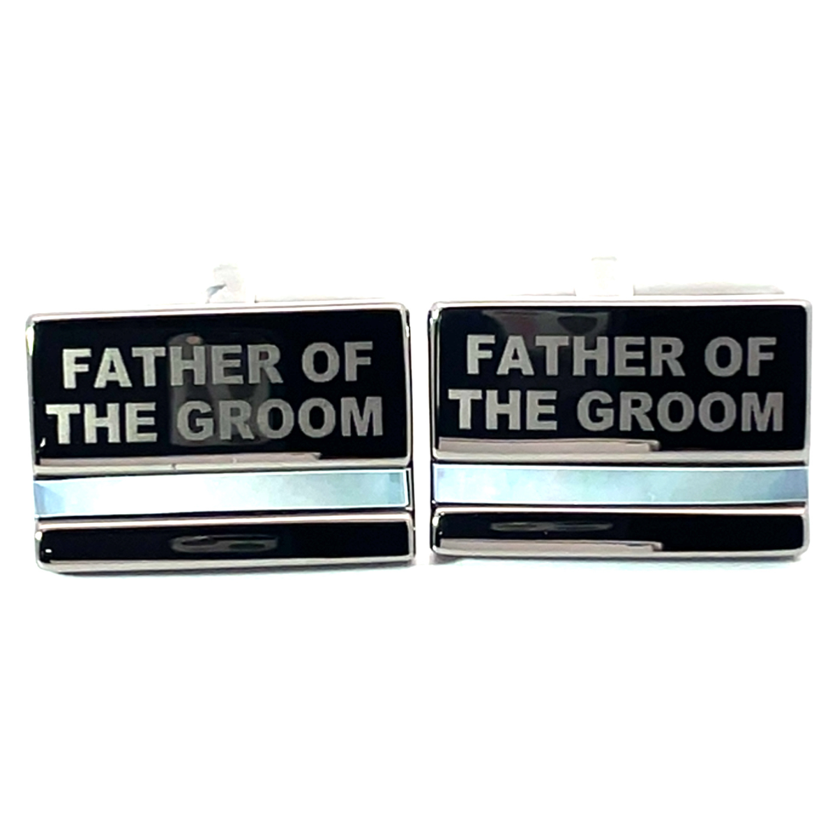 Father of the Groom Laser Etched Mother of Pearl Gunmetal  Wedding Cufflinks