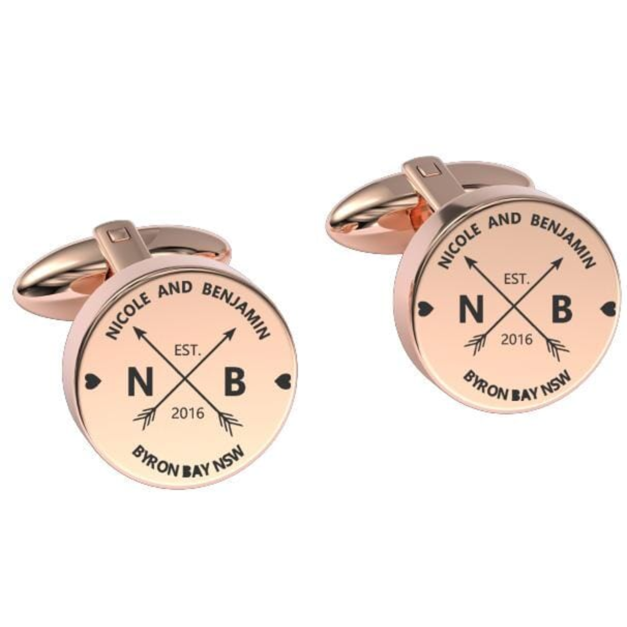 Couple Names Initials and Address Engraved Cufflinks in Rose Gold