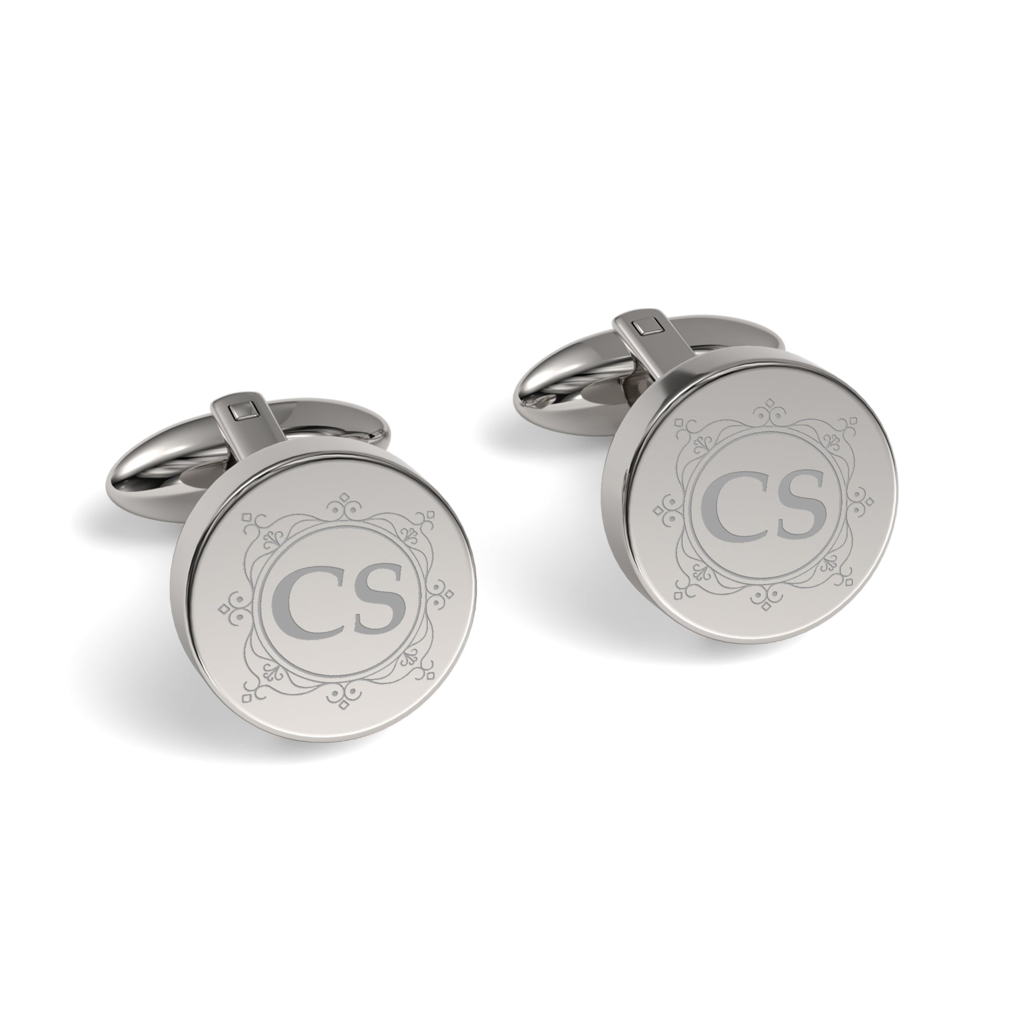 Decorated Round Initials Engraved Cufflinks