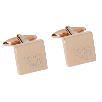 Father of the Bride & Date Engraved Wedding Cufflinks in Rose Gold