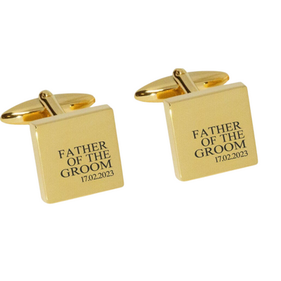 Father of the Groom & Date Engraved Wedding Cufflinks in Gold