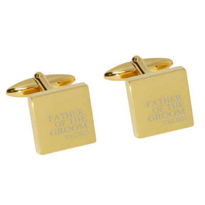 Father of the Groom & Date Engraved Wedding Cufflinks in Gold