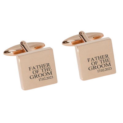 Father of the Groom & Date Engraved Wedding Cufflinks in Rose Gold